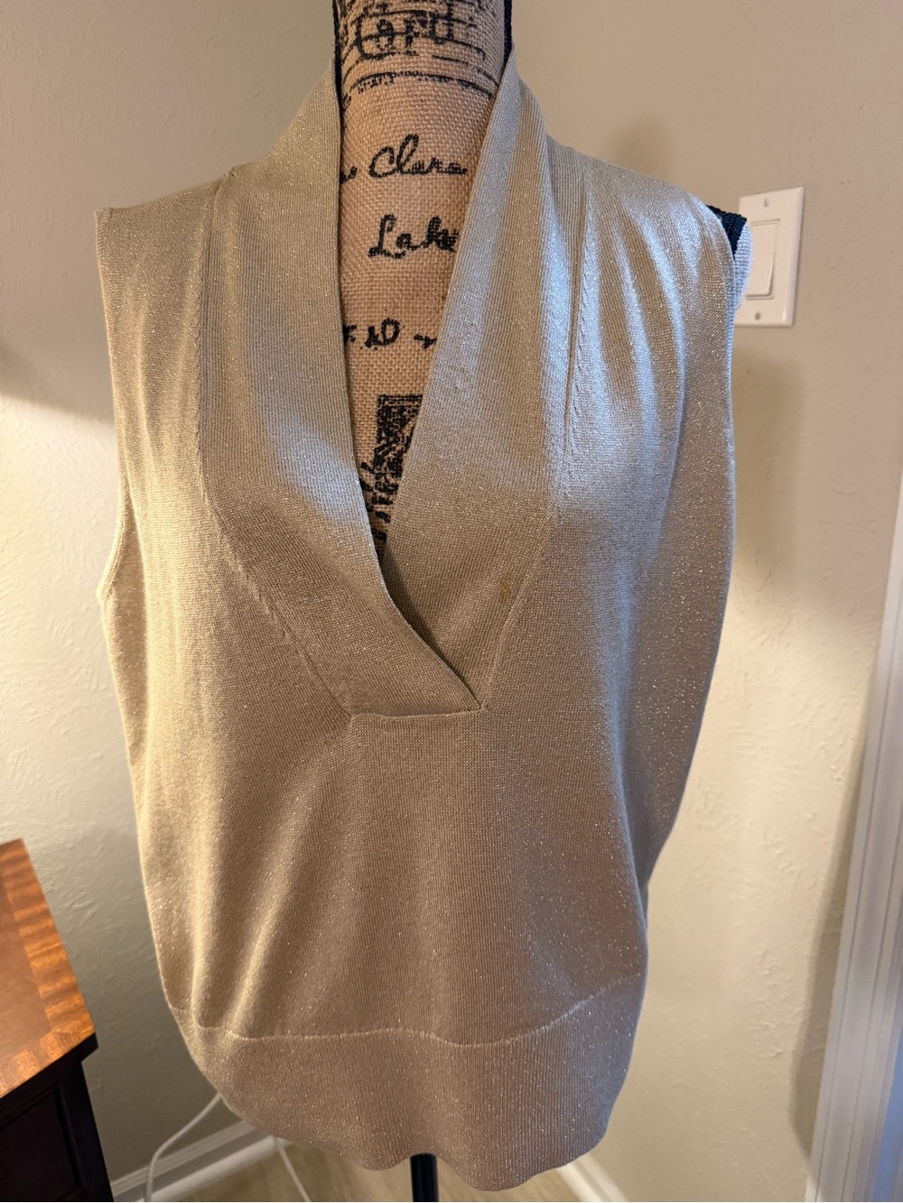 Tommy Hilfiger Metallic Champagne V-Neck Sleeveless Sweater Vest - worn once